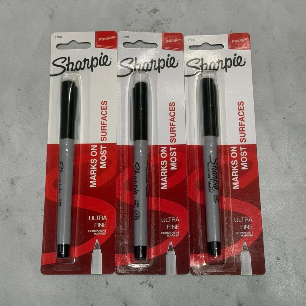 Sharpie Permanent Markers 3 Pack Black NEW Ultra Fine Point Precision 37101